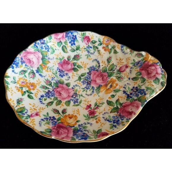 James Kent ROSALYNDE Chintz Embossed Floral Tab Handled Side Dish Bowl Vintage - Picture 2 of 7